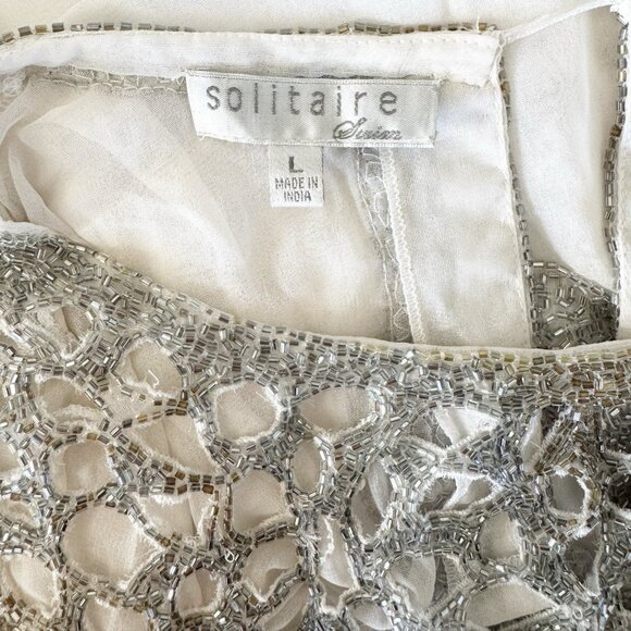 Vintage Solitaire Swim White Sheer Cover Up Beaded Embellished Chiffon Top - Picture 4 of 9